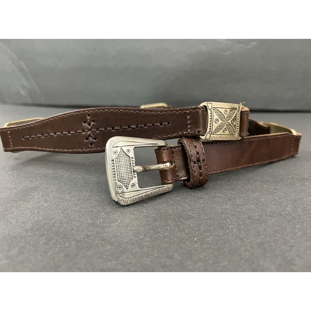 Vintage 90s Fossil Leather Belt Women Sz L Brown Conchos Western Rustic Boho‎